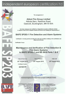 Abbot Fire Group SP203-1 fire alarm certificate